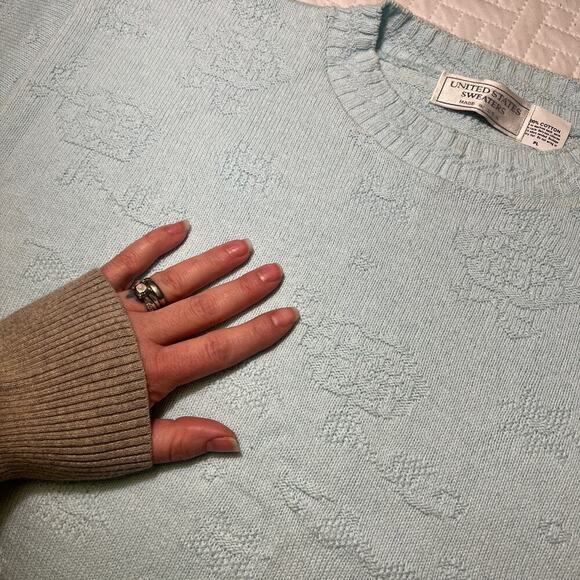 VTG 80s Fairy Kei NEW Short Sleeved Sweater USA Womens Floral sz PL Kawaii Blue - Picture 5 of 7